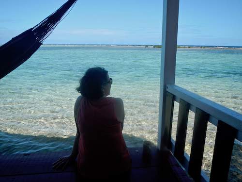 Checking out the view from the cabanas at Tobacco Caye