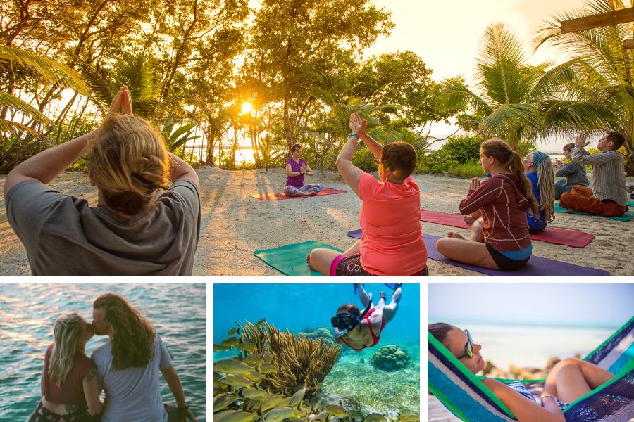 Activities on Adventure Basecamps  including  snorkeling, yoga and relaxing on the beach