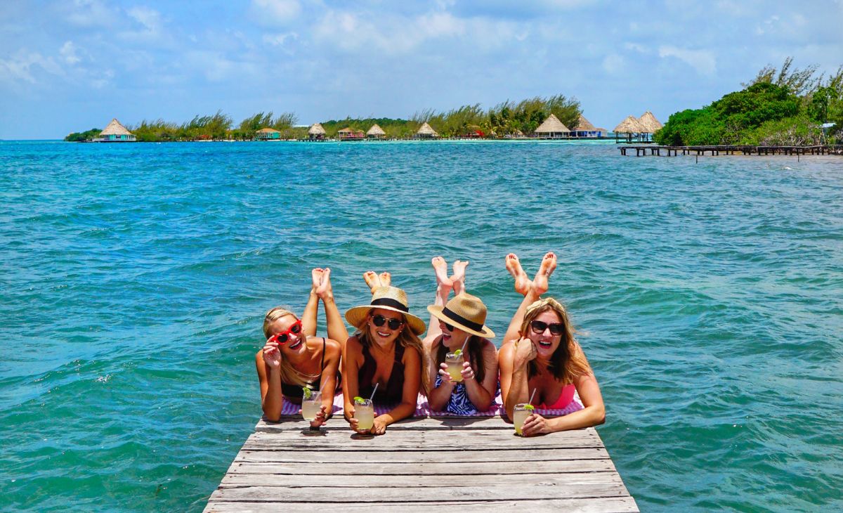 girls enjoying the ocean in Belize