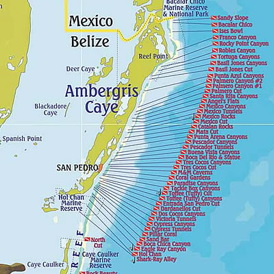Dive Map of Ambergris Caye and Caye Caulker