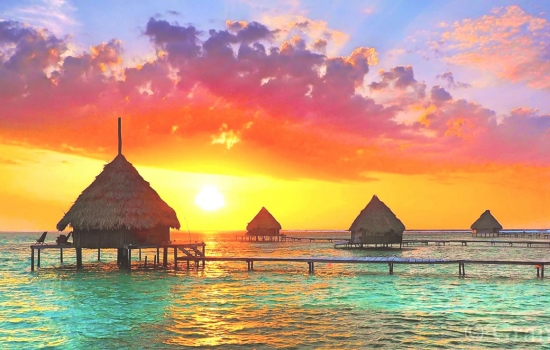 Sunset over Belize  Barrier Reef